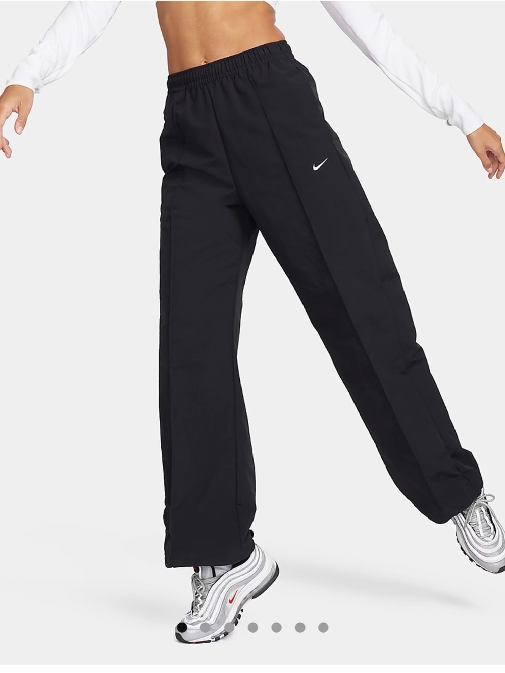 Nike Black Track Pants adjustable Wideleg with White Swoosh Logo